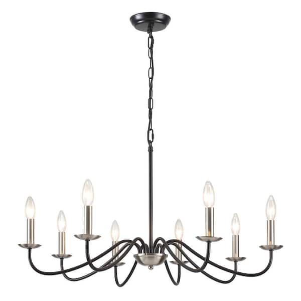 8-Light Classic Matte Black/Sliver Nickel Candle Style Chandelier for Kitchen Island Dining Room with No Bulbs Included