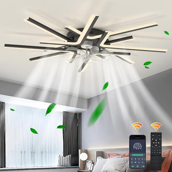 35.43 in. Indoor Black Modern Linear Low Profile Standard Ceiling Fan with Dimmable Integrated LED and Remote Included