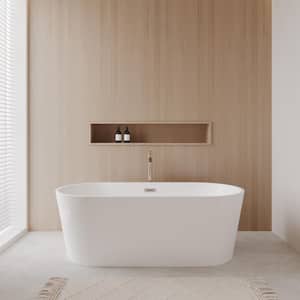 Carissa 5.6 ft. Acrylic Flatbottom Non-Whirlpool Bathtub in White with Brushed Nickel Trim and Faucet