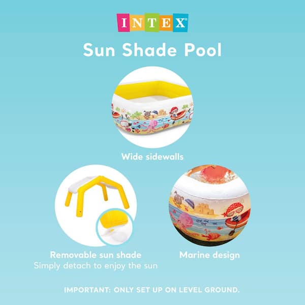 Intex - Square 62 in. x 48 in. Deep Inflatable Ocean Scene Sun Shade Kids Swimming Pool with Canopy
