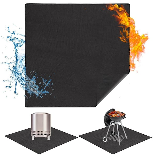40 in. Square Fire Pit Mat with 4-Layer Fireproof, Oil-Proof, Waterproof for Deck, Patios, Grass, BBQ and Indoor, Black