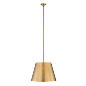 Lilly 24 in. 1-Light Rubbed Brass Shaded Pendant Light with Rubbed Brass Steel Shade, No Bulbs Included