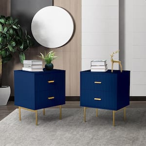 Orena 19.7 in. W x 15.7 in. D x 25.2 in. H 2-Drawer Navy Nightstand with Metal Legs and Ample Storage Space(Set of 2)