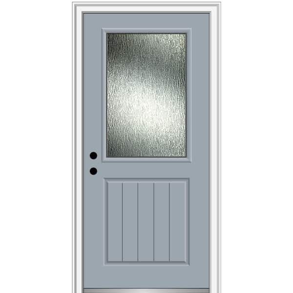 MMI Door 32 in. x 80 in. Right-Hand Inswing Rain Glass Storm Cloud Fiberglass Prehung Front Door on 6-9/16 in. Frame