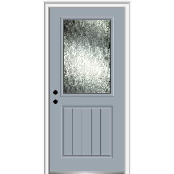 MMI DOOR 36 in. x 80 in. Right-Hand Inswing Rain Glass Storm Cloud Fiberglass Prehung Front Door on 4-9/16 in. Frame