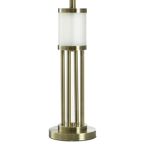 StyleCraft 34.25 in. Antique Brass, Frosted White, White Cage Task and  Reading Table Lamp for Living Room with White Linen Shade L332275DS - The  Home Depot