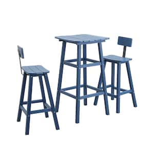 Farmhouse 3-Piece HDPE Plastic Outdoor Bistro Set Patio Furniture Table Set in Blue