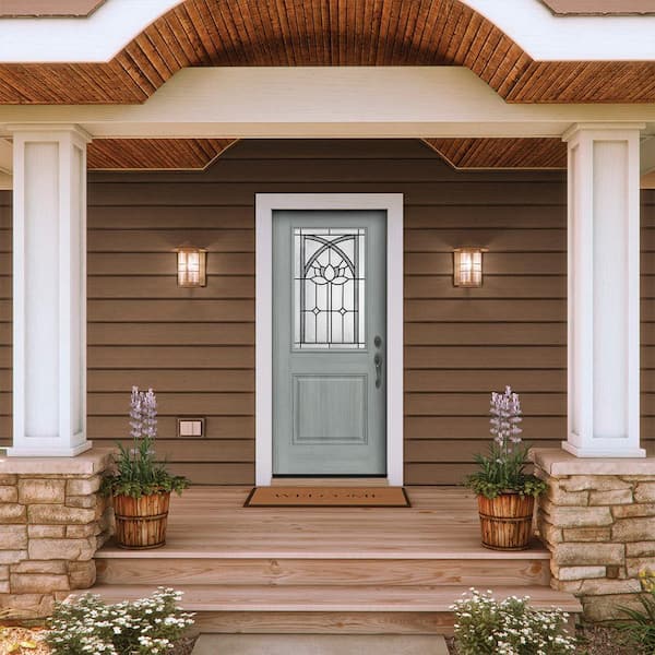 36 in. x 80 in. Left-Hand/Inswing 1/2 Lite Ardsley Decorative Glass Stone Fiberglass Prehung Front Door