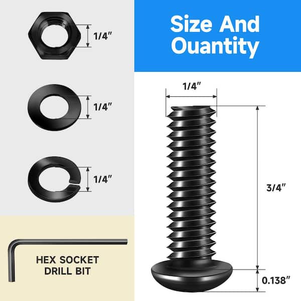1/4 in.-20 x 3/4 in. Black Oxide Stainless Steel Hex Button Head Socket Cap Screw (20-Pack)