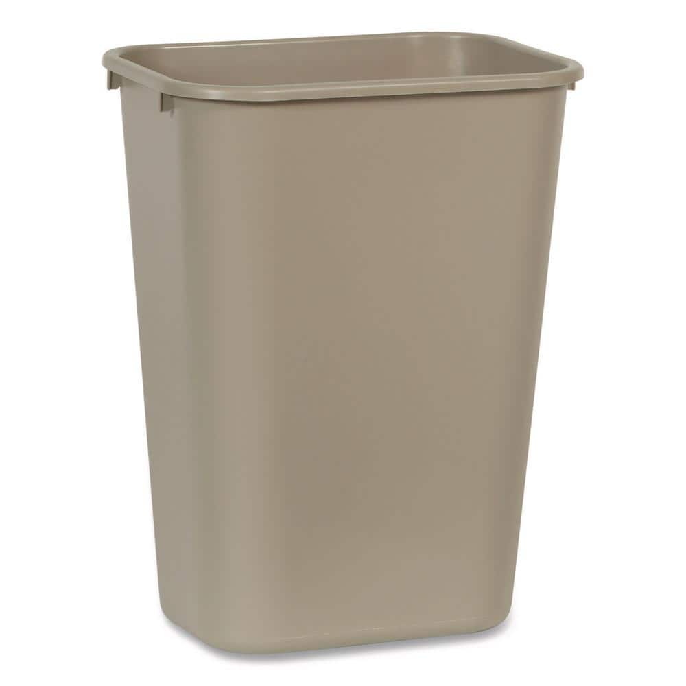 Beige Rectangular Plastic Office Wastebasket 10.25 Gallon