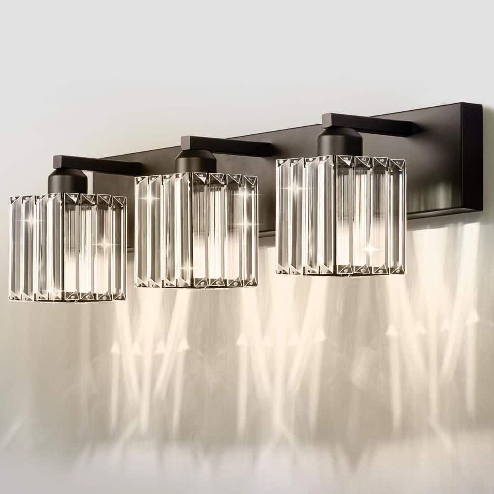 20 in. 3-Light Black Modern Crystal Bathroom Vanity Light, Lighting Fixture for Mirror or Dressing price history on PriceWatchPro
