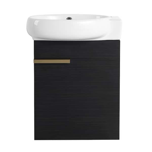 Aoibox 16.8 in Floating Single Sink Bath Vanity in Black Chestnut with White Ceramic Top