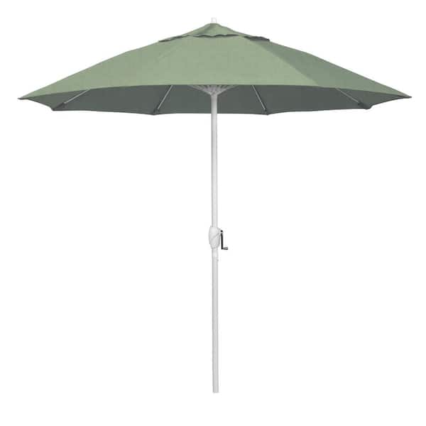 California Umbrella 9 ft. Matted White Aluminum Market Patio Umbrella Fiberglass Ribs and Auto Tilt in Spa Pacifica
