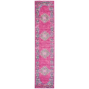Passion Fuchsia 2 ft. x 10 ft. Bordered Transitional Kitchen Runner Area Rug