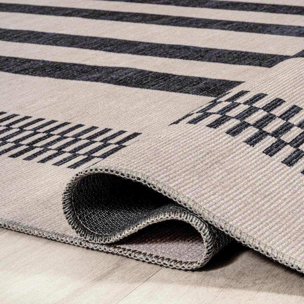 Modern Handcrafted Cream/Black Stripe Synthetic 9' x 12' Area Rug