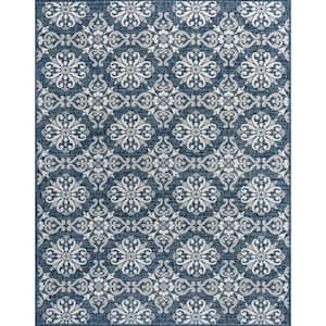 Amora Traditional Mediterranean Tile Design Navy/Cream 4 ft. x 6 ft. Indoor/Outdoor Area Rug