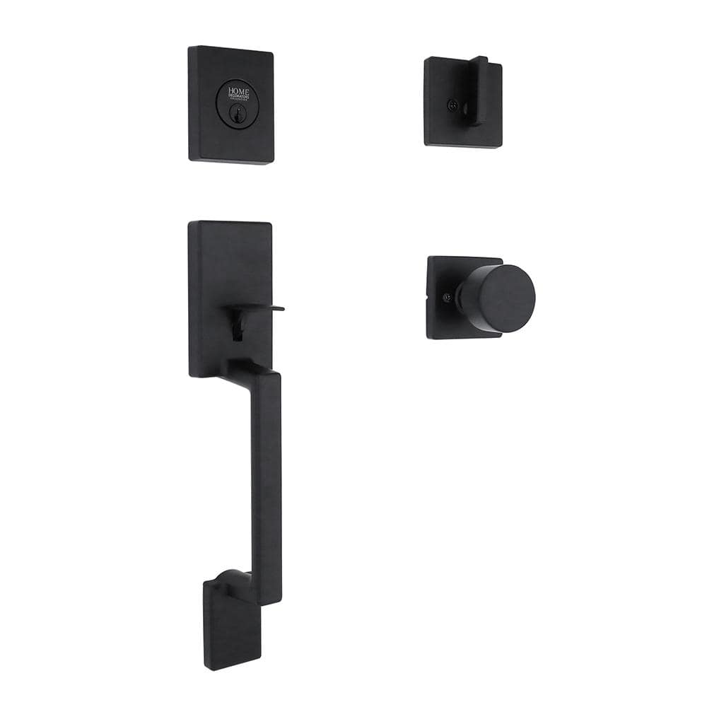 Bleecker Matte Black Door Handleset with Ridgeway Interior Knob