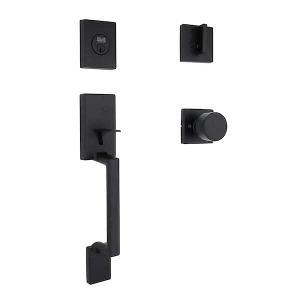 Bleecker Matte Black Door Handleset with Ridgeway Interior Knob