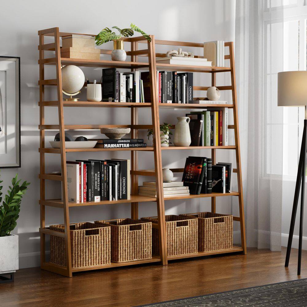 Simpli Home Acadian 63 in. Tall Light Golden Brown Solid Wood 5