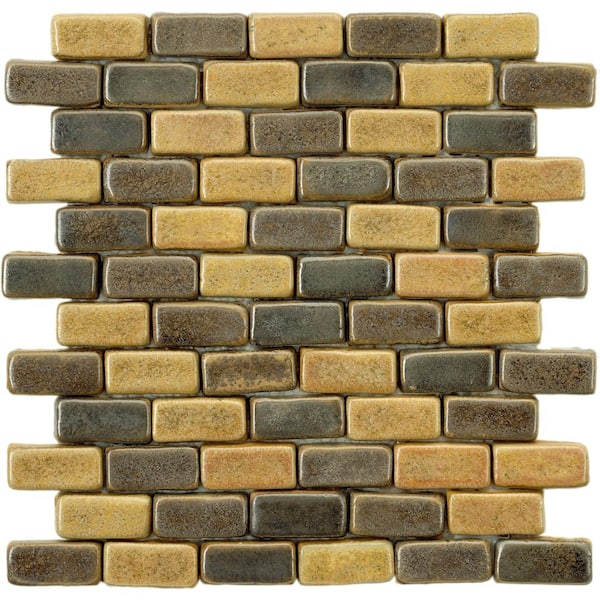 Merola Tile Cobble Brick Cimarron 11 in. x 11-7/8 in. x 12 mm Ceramic Mosaic Tile