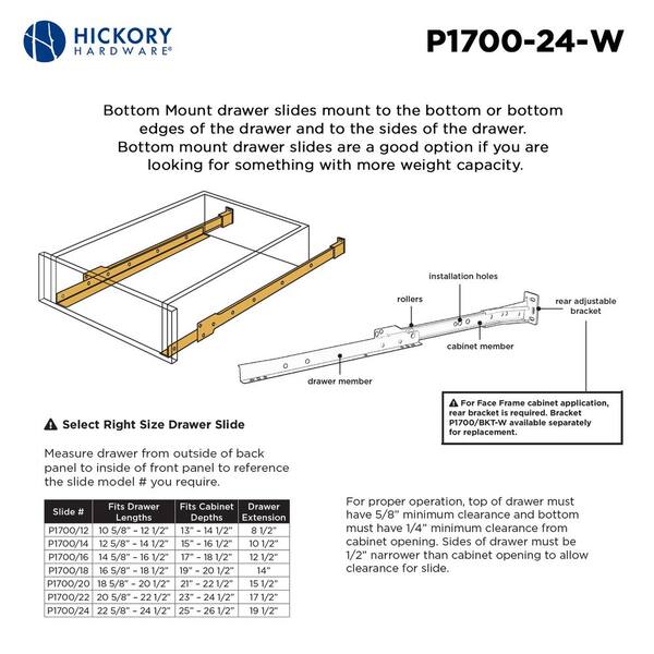 HICKORY HARDWARE 24 in. Bottom Mount Euro Drawer Slide 1 Pack