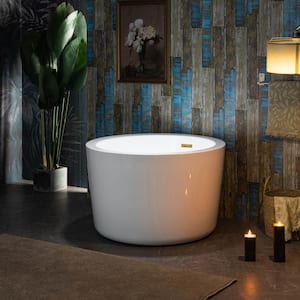 41 in. Acrylic FlatBottom Round Bathtub with Brushed Gold Overflow and Drain Included in White
