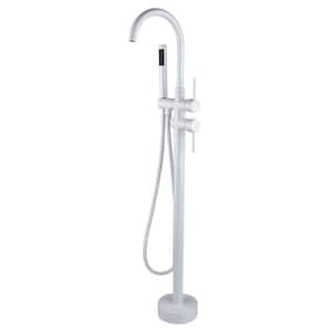 2-Handle Residential Freestanding Bathtub Faucet with Hand Shower in Sliver White
