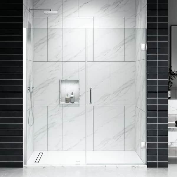 EV Series 45-46 in. W x 72 in. H Frameless Hinged Swing Shower Door 3/8 in. Tempered Clear Glass in Brushed Nickel