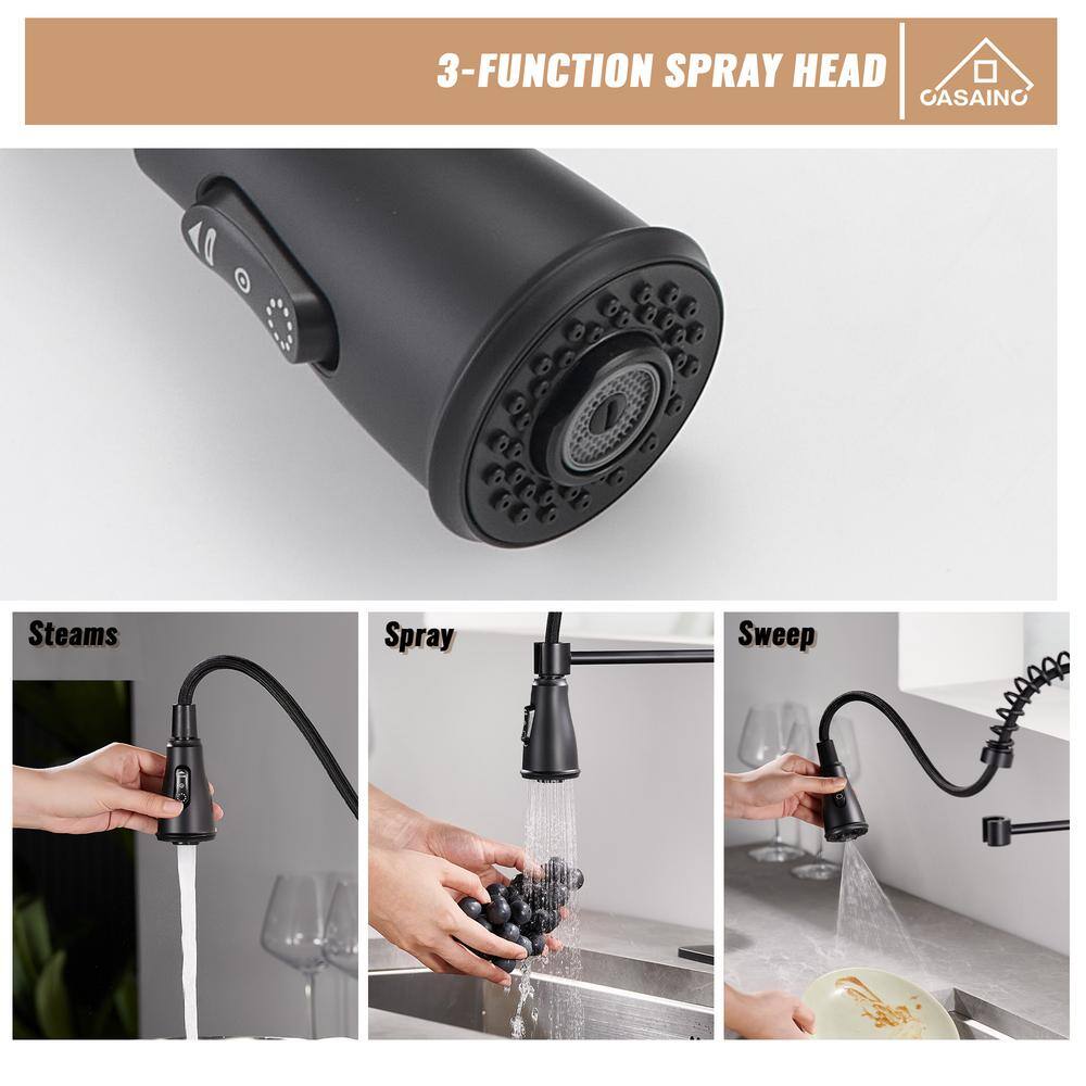 Matte Black Stainless Steel Pull Down Kitchen Faucet with Spray