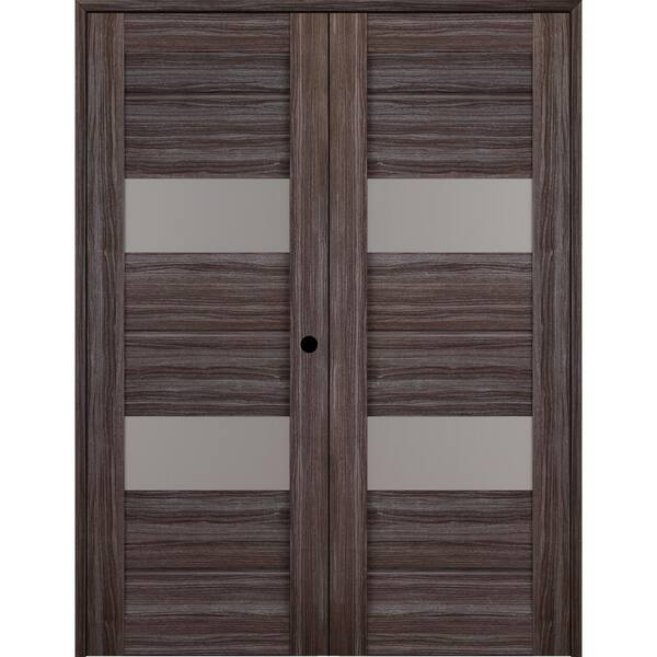 Belldinni Vita 48 in. x 80 in. Left Hand Active 2-Lite Frosted Glass Gray Oak Wood Composite Double Prehung French Door