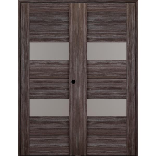Belldinni Vita 56 in. x 80 in. Left Hand Active 2-Lite Frosted Glass Gray Oak Wood Composite Double Prehung French Door