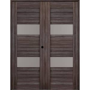 Vita 64 in. x 80 in. Left Hand Active 2-Lite Frosted Glass Gray Oak Wood Composite Double Prehung French Door