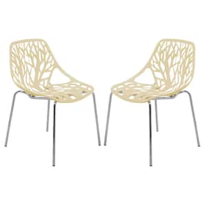 Asbury Modern Stackable Dining Chair With Chromed Metal Legs Set of 2 in Cream