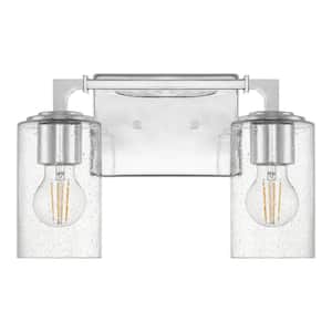 Helenwood 12.75 in. 2-Light Chrome Bathroom Vanity Light with Clear Seeded Glass