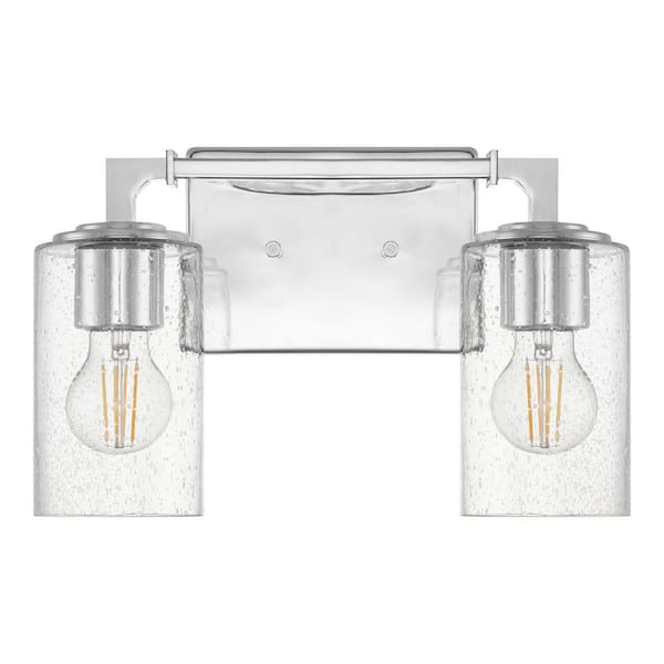 Helenwood 12.75 in. 2-Light Chrome Bathroom Vanity Light with Clear Seeded Glass