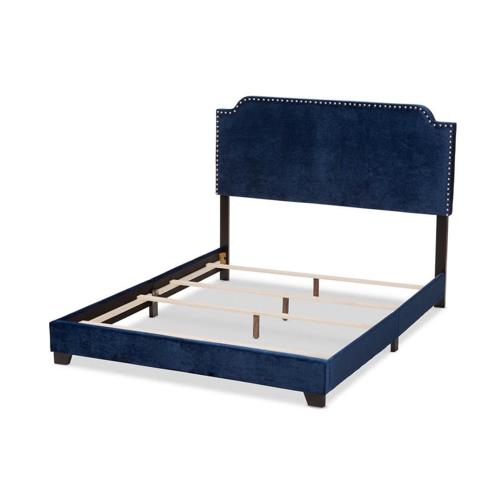 Darcy Full Navy Velvet Upholstered Bed with Nailhead Trim