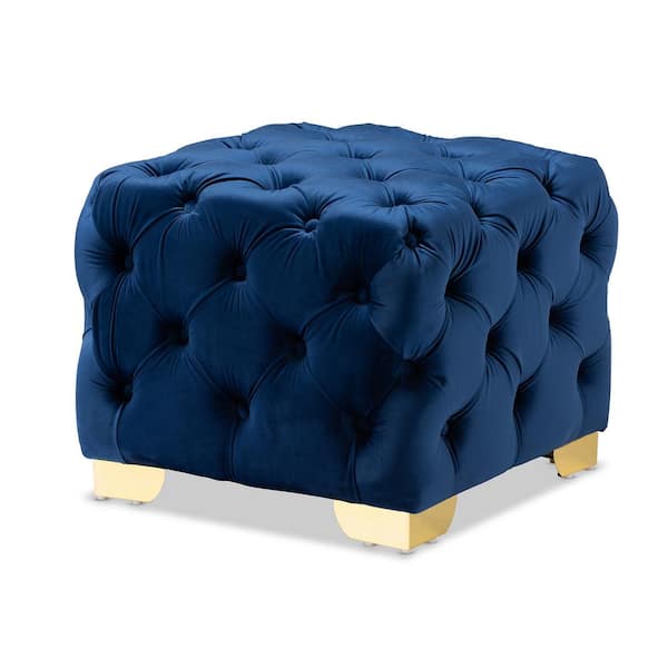 Baxton Studio Avara Royal Blue and Gold Ottoman