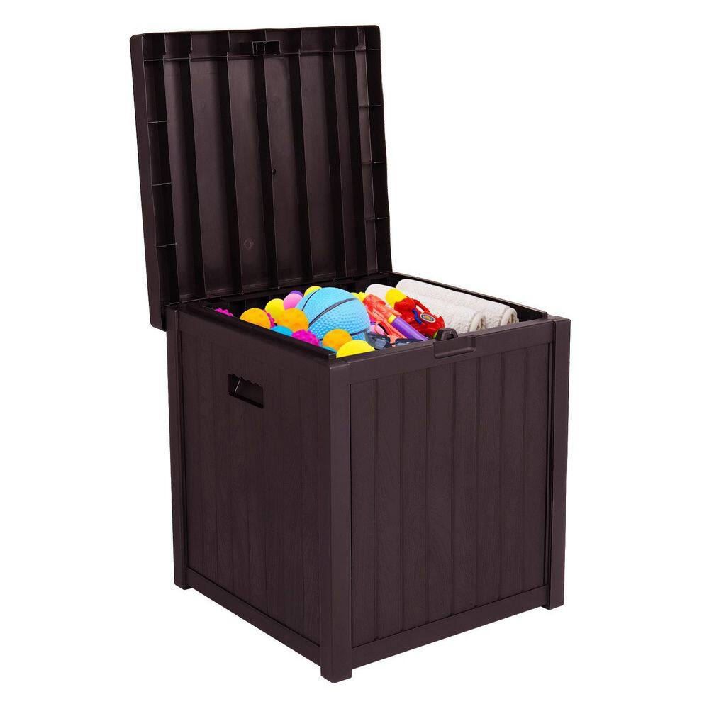 Brown Plastic Wicker Lockable Outdoor Storage Deck Box