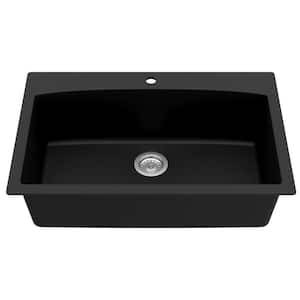 Drop-In Quartz Composite 33 in. 1-Hole Single Bowl Kitchen Sink in Black