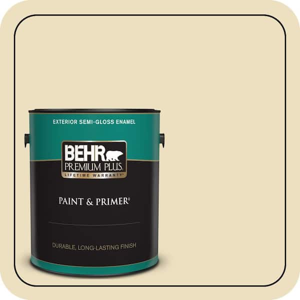 BEHR PREMIUM PLUS 1 gal. Home Decorators Collection #HDC-NT-17 New Cream Semi-Gloss Enamel Exterior Paint & Primer