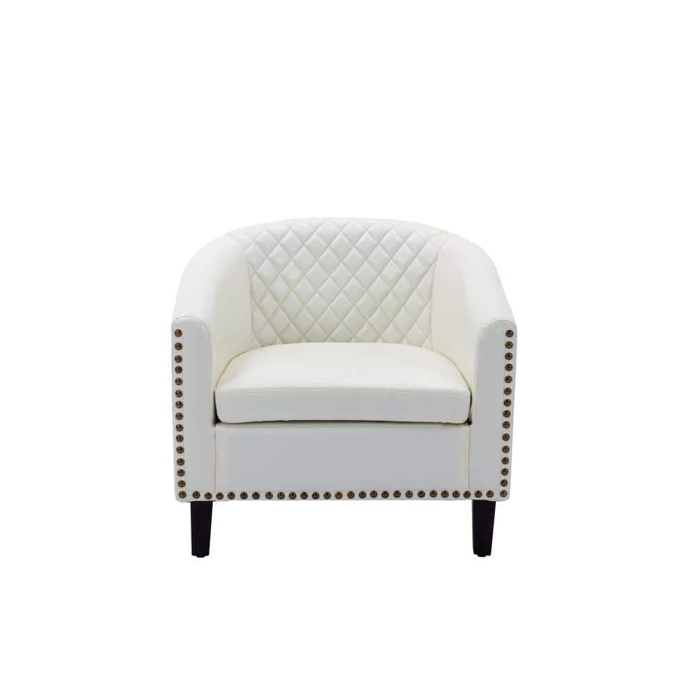 HOMEFUN White Modern Linen Fabric Upholstered Accent Barrel Chair with ...