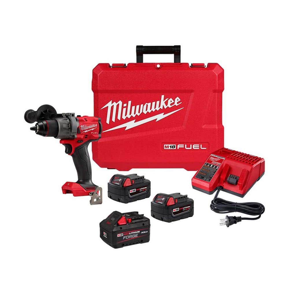 Milwaukee M18 FUEL 18V Lith-Ion Brushless Cordless Hammer Drill Kit w/Two 5.0 Ah Batteries & M18 FORGE XC 8.0 Ah Battery Pack