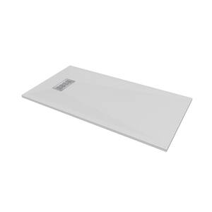 60 in. L x 32 in. W x 1.125 in. H Solid Composite Stone Shower Pan Base with L/R Drain in White Sand