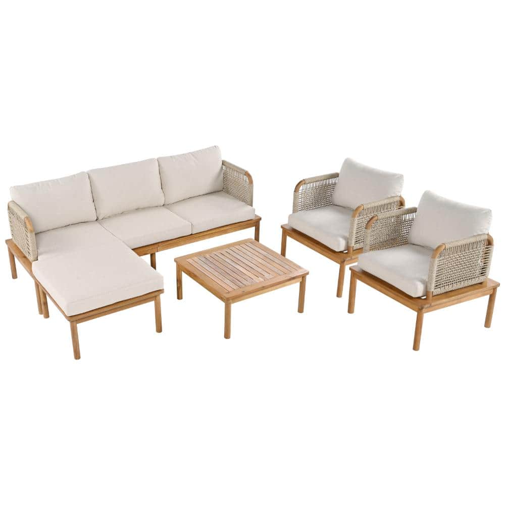 5-piece Acacia Wood and Rope Outdoor Patio Sofa Set With Beige Cushions price history on PriceWatchPro