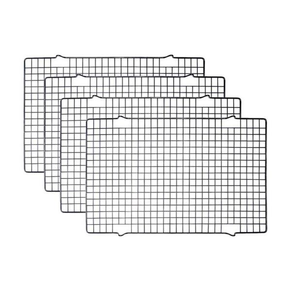4 Pack Black Nonstick Steel Heavy-Duty Wire Cooling Rack with Raised Feet for Roasting, Baking, Grilling