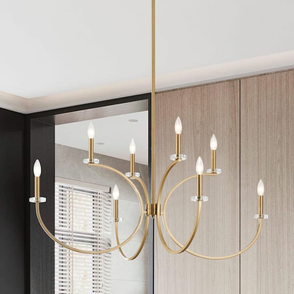 Florian 44 in. 8-Light Brushed Gold and Clear Glass Chandelier