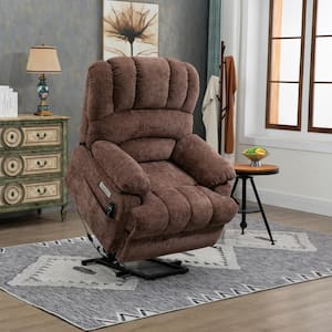 Dark Brown Chenille Massage Power Lift Recliner Chair for Elderly with Lumbar Heating Function