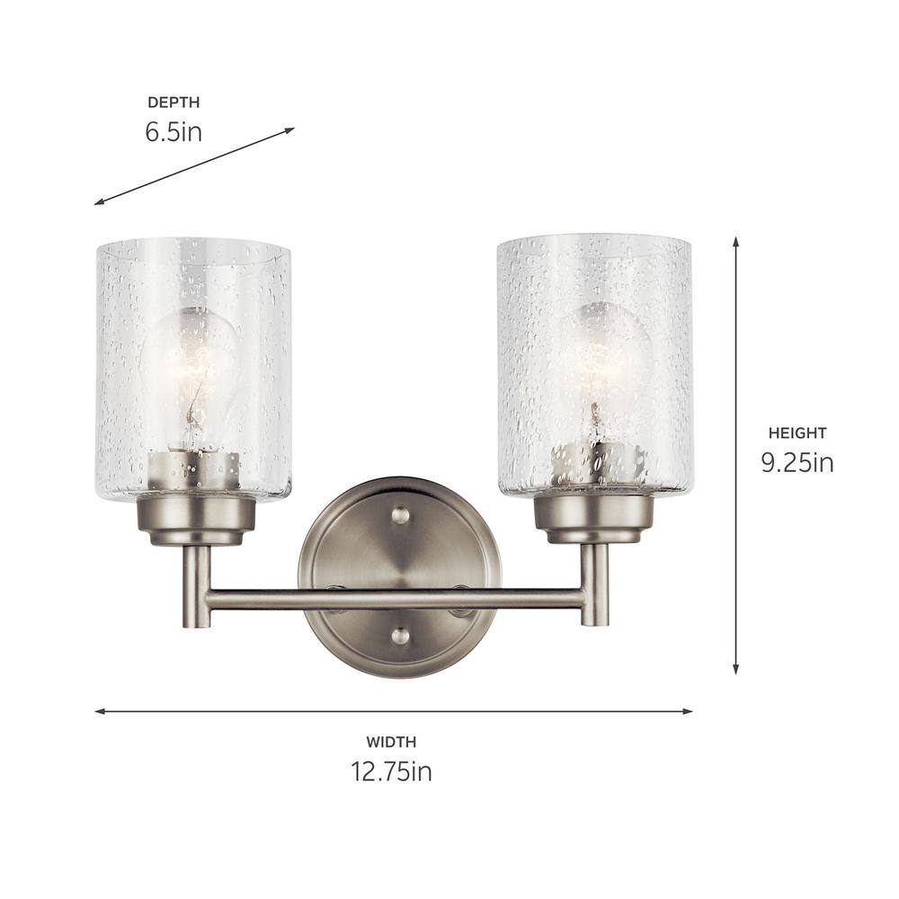 Brushed Nickel 2-Light Vanity with Clear Seeded Glass Shades