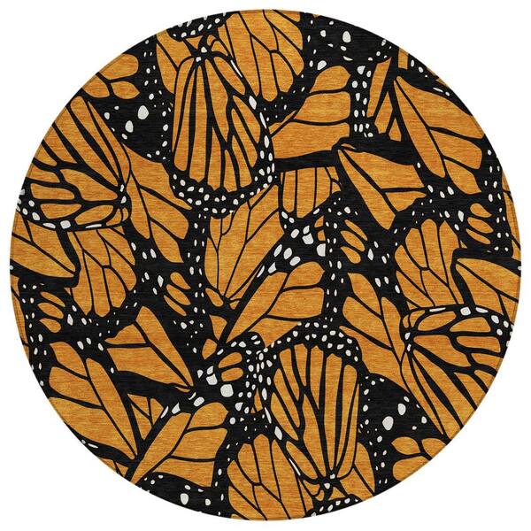 Chantille Machine Washable Indoor/Outdoor Abstract ACN2846 Orange 8 ft. x 8 ft. Round Rug