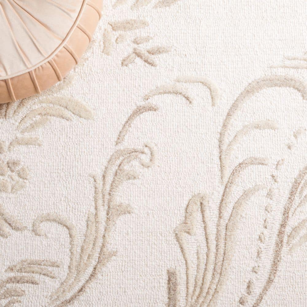 Ivory and Beige Floral Hand-Tufted Wool Area Rug 3' x 5'